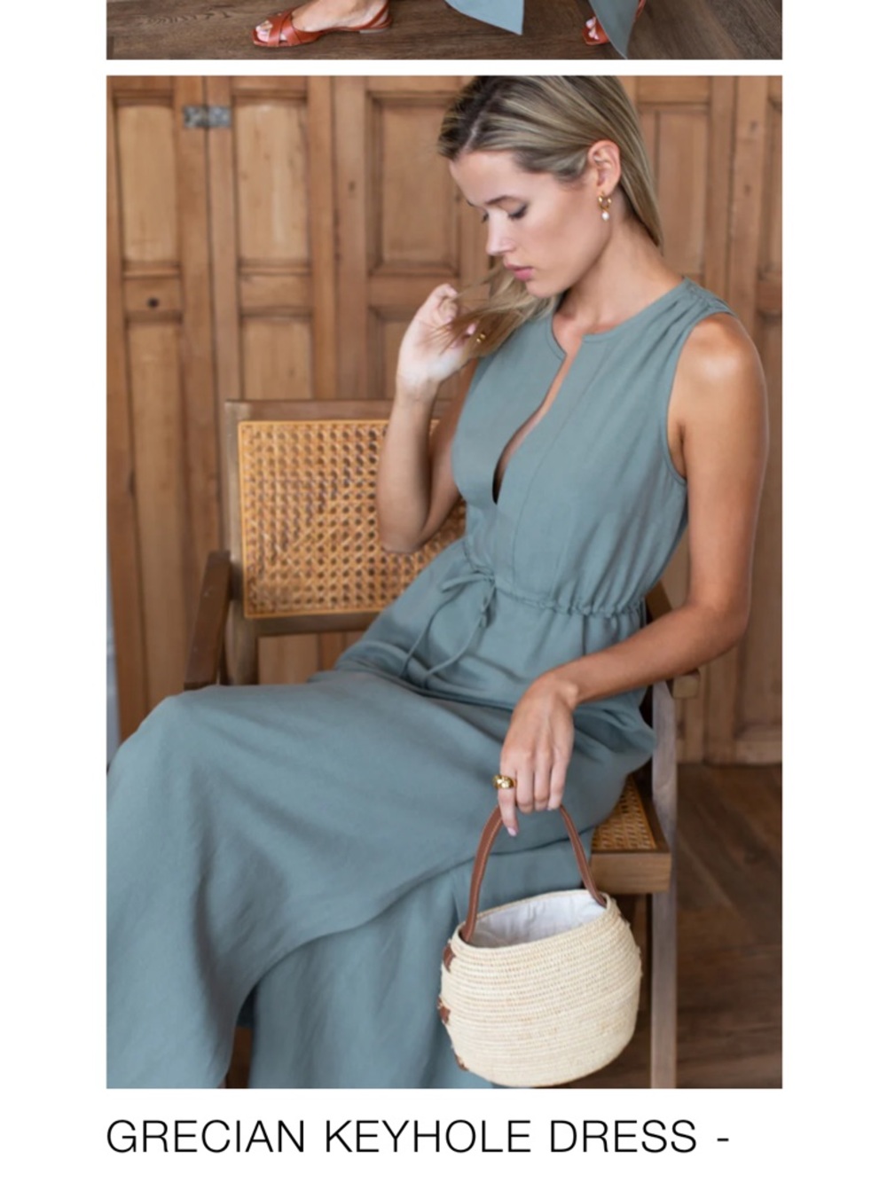 CLEARANCE! Emerson Fry Sage Black Linen Maxi Dress with Drawstring Waist - Picture 2 of 5
